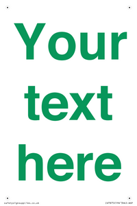 Custom blank information sign. Green text, plain background